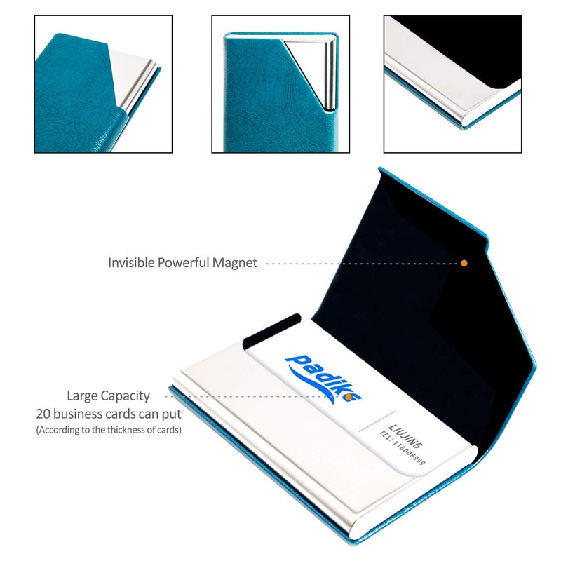 Padike Business Card Holder, PU Leather & Stainless Steel Multi Card Case for Men & Women, Name Card Holder, Credit Card Wallet, ID Case/Holder with Magnetic Closure (Z-Seagreen) - Image 4